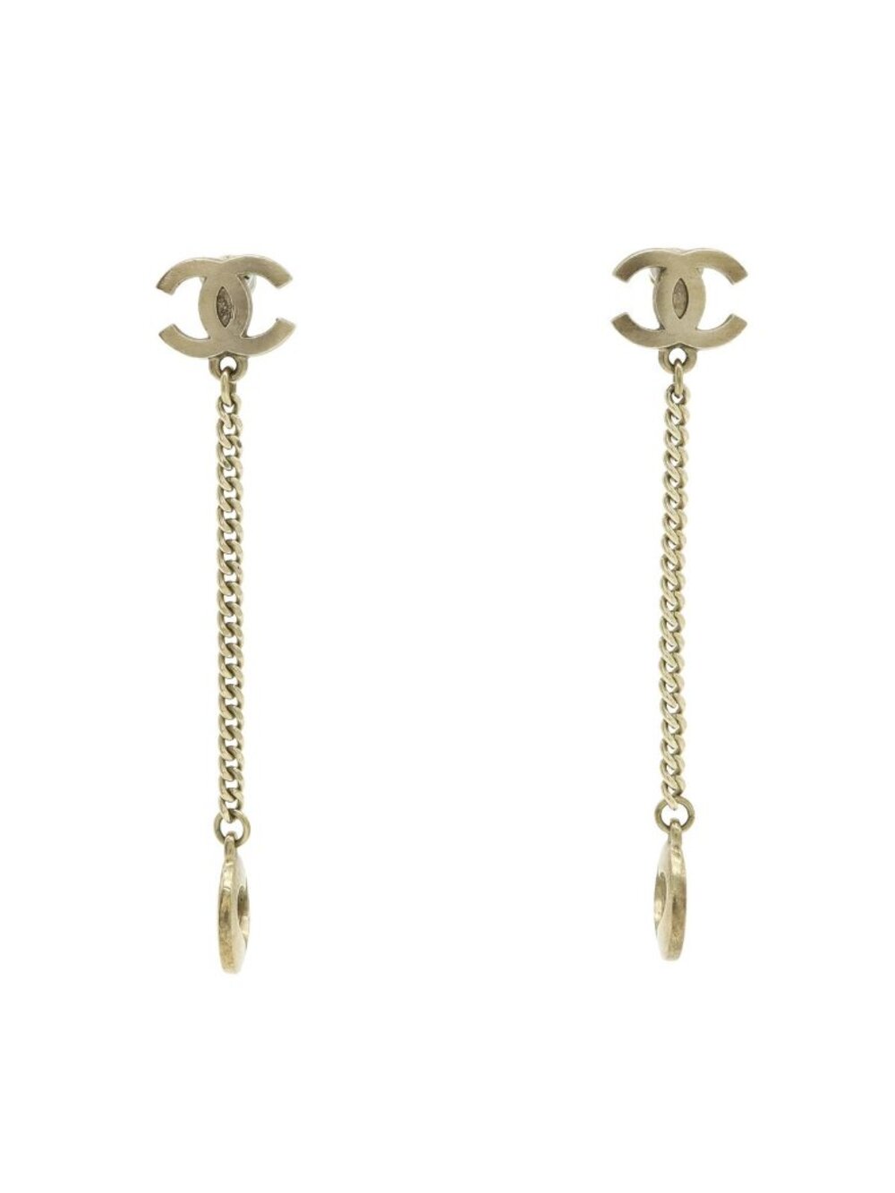 Chanel 04P CC Logo Chain Earrings Swing Heart Motif Gold Plated